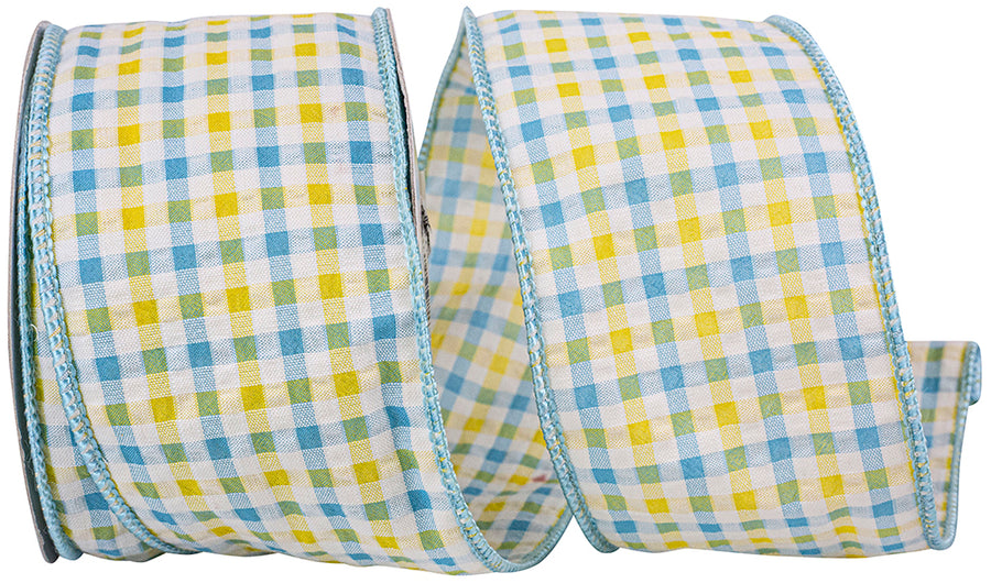 Light 2-1 2 Inch Seersucker Check Summer Wired Edge Ribbon for Wreaths & Bows