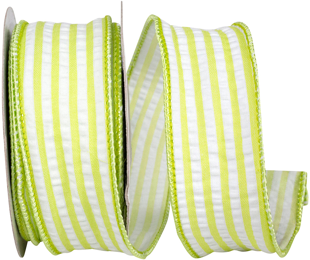 Lime 1-1 2 Inch Lime Stripe Decor Wired Edge Ribbon for Wreaths & Bows