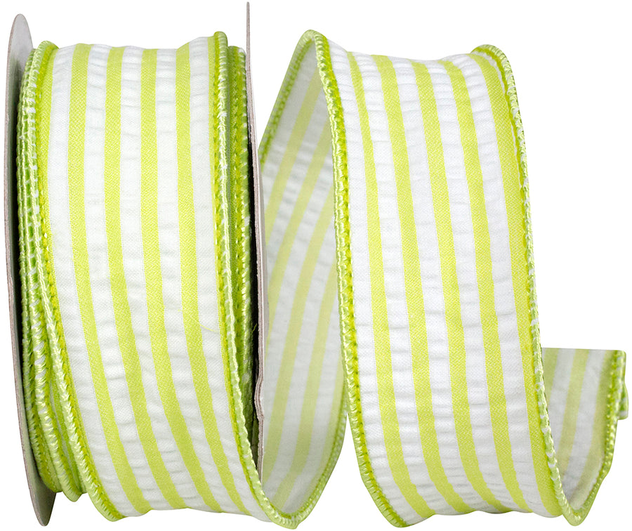 Lime 1-1 2 Inch Lime Stripe Decor Wired Edge Ribbon for Wreaths & Bows