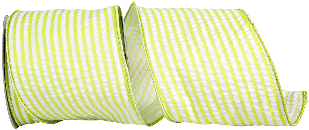 Lime 4 Inch Lime Stripe Decor Wired Edge Ribbon for Wreaths & Bows