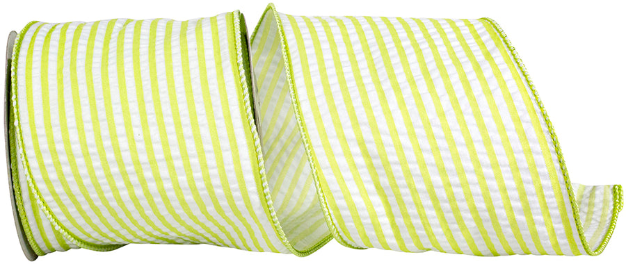 Lime 4 Inch Lime Stripe Decor Wired Edge Ribbon for Wreaths & Bows