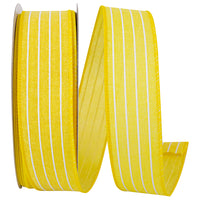 Yellow 1-1 2 Inch Pin Stripe Linen Sunshine Wired Edge Ribbon for Wreaths & Bows