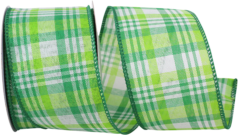 Emerald Forest Green Plaid Wired Edge Ribbon 2-1/2 Inch