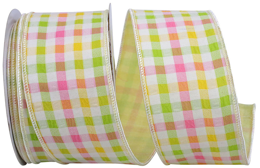 Multi 2-1 2 Inch Check Pastel Bright Seersucker Wired Edge Ribbon for Wreaths & Bows