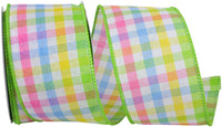 Yellow 2-1 2 Inch Candy Shop Check Linen Wired Edge Ribbon for Wreaths & Bows
