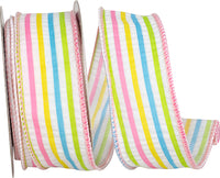 Pink 1-1 2 Inch Candy Stripe Seersucker Decor Wired Edge Ribbon for Wreaths & Bows