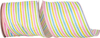 Pink 4 Inch Candy Stripe Seersucker Decor Wired Edge Ribbon for Wreaths & Bows