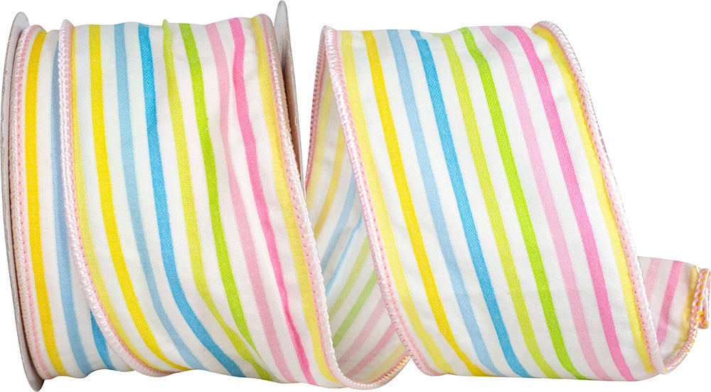 Pink 2-1 2 Inch Candy Stripe Seersucker Decor Wired Edge Ribbon for Wreaths & Bows