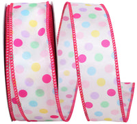 Pink 1-1 2 Inch Aspirin Pastel Multi Dot Wired Edge Ribbon for Wreaths & Bows