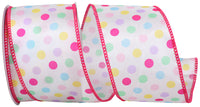 Pink 2-1 2 Inch Aspirin Pastel Multi Dot Wired Edge Ribbon for Wreaths & Bows
