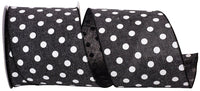 Black 4 Inch Aspirin Dot Linen Wired Edge Ribbon for Wreaths & Bows