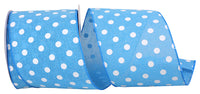 Blue 4 Inch Aspirin Dot Linen Wired Edge Ribbon for Wreaths & Bows