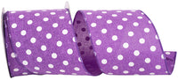 Purple 4 Inch Aspirin Dot Linen Wired Edge Ribbon for Wreaths & Bows