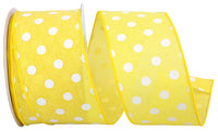 Yellow 2-1 2 Inch Aspirin Dot Linen Wired Edge Ribbon for Wreaths & Bows