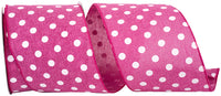 Fuchsia 4 Inch Aspirin Dot Linen Wired Edge Ribbon for Wreaths & Bows