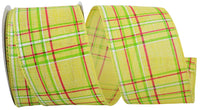 Banana Wired Edge Ribbon 2-1/2 Inch Pinstripe Plaid