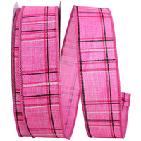 Pink Plaid Wired Edge Ribbon 1-1/2 Inch 20Yds Polyester