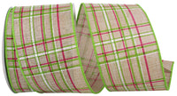 Natural 2-1/2 Inch Plaid Linen Wired Edge Ribbon
