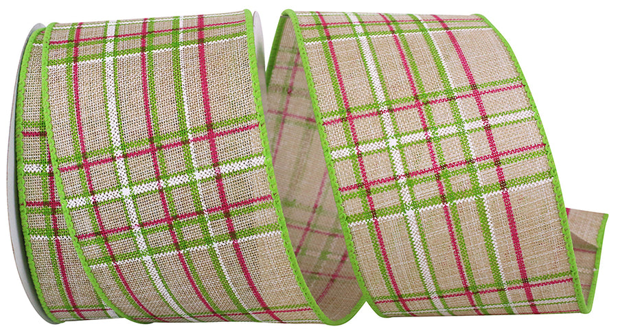 Natural 2-1/2 Inch Plaid Linen Wired Edge Ribbon