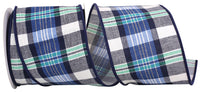 Blue Canvas Plaid Wired Edge Ribbon 4 Inch for Wreaths