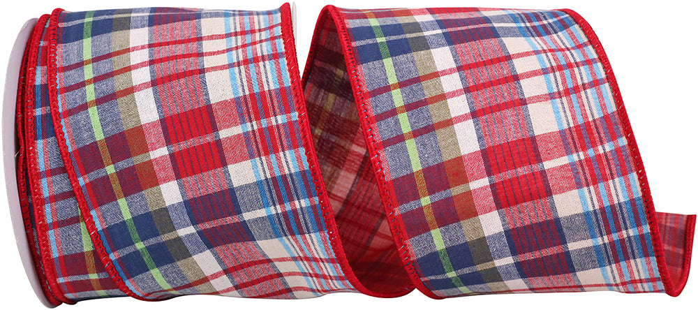 Plaid Americana Canvas Ribbon 4 Inch Red White Blue
