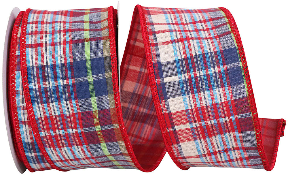 Plaid Americana Canvas Ribbon Red White Blue 2-1/2 Inch