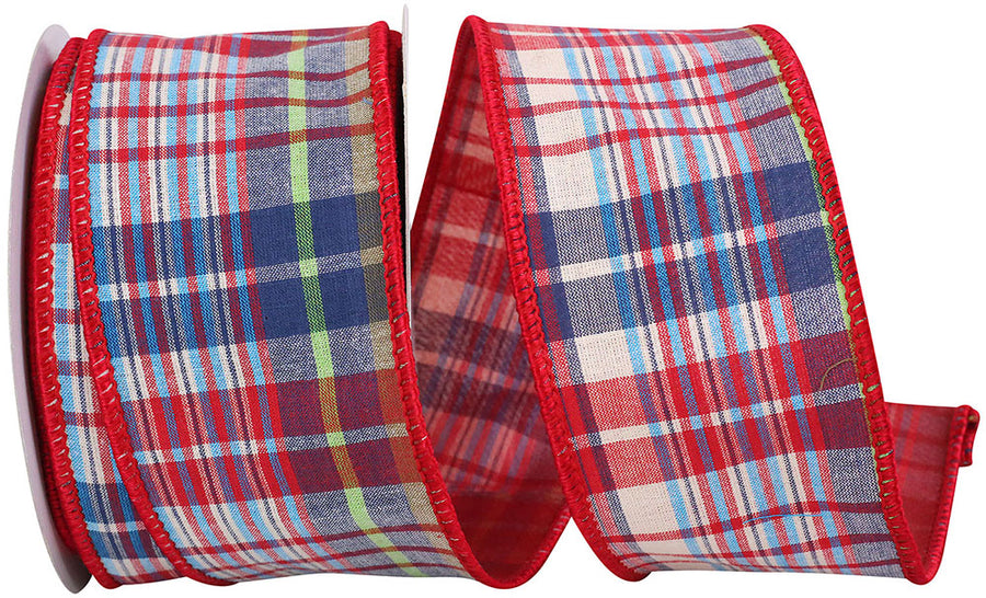Plaid Americana Canvas Ribbon Red White Blue 2-1/2 Inch