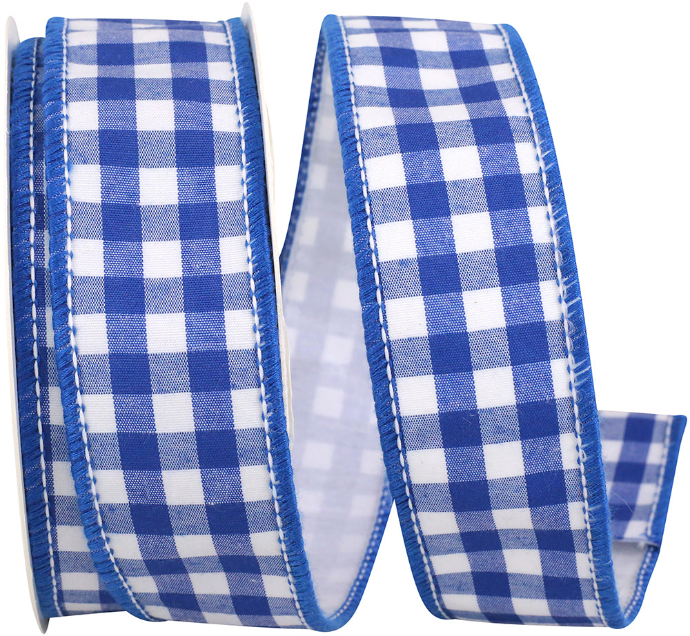 Gingham Cobalt Wired Edge Ribbon 1-1/2 Inch Blue