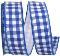 Gingham Cobalt Wired Edge Ribbon 1-1/2 Inch Blue