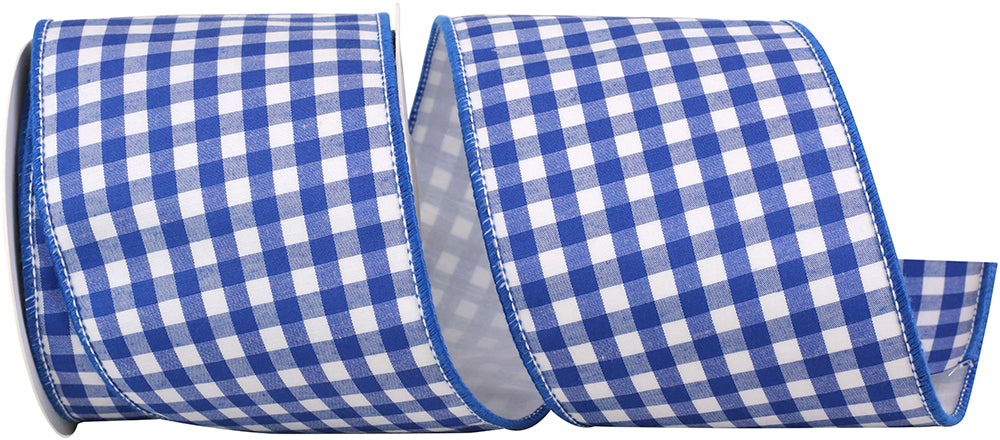 Cobalt Blue 4 Inch Wired Edge Gingham Ribbon for Bows