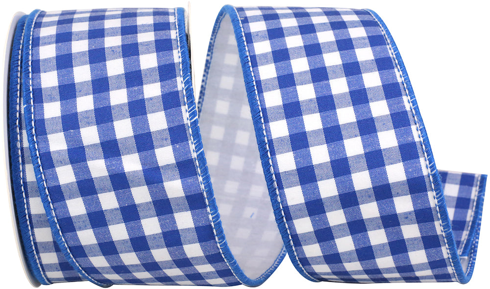 Gingham Cobalt Wired Edge Ribbon 2-1/2 Inch Blue