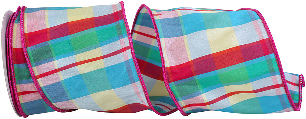 Plaid Albert Wired Edge Ribbon Multi 4 Inch for Bows