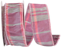 Wired Edge Ribbon Pink 1-1/2 Inch Plaid Polyester