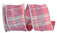 Wired Edge Ribbon Pink Plaid 2-1/2 Inch 10Yds Polyester