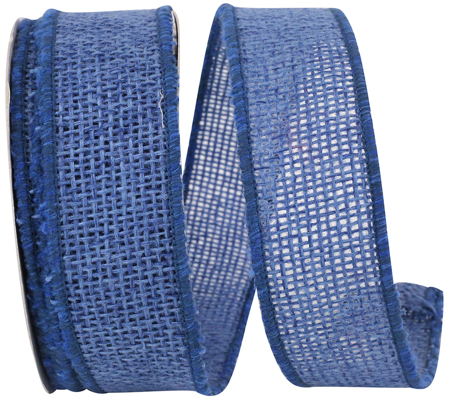 Blue Rustic Burlap Wired Edge Ribbon 1-1/2 Inch for Wreaths