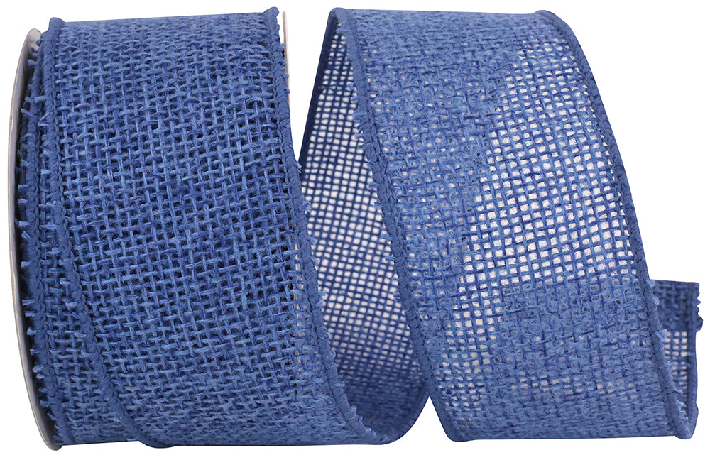Blue 2-1/2 Inch Rustic Burlap Wired Edge Ribbon