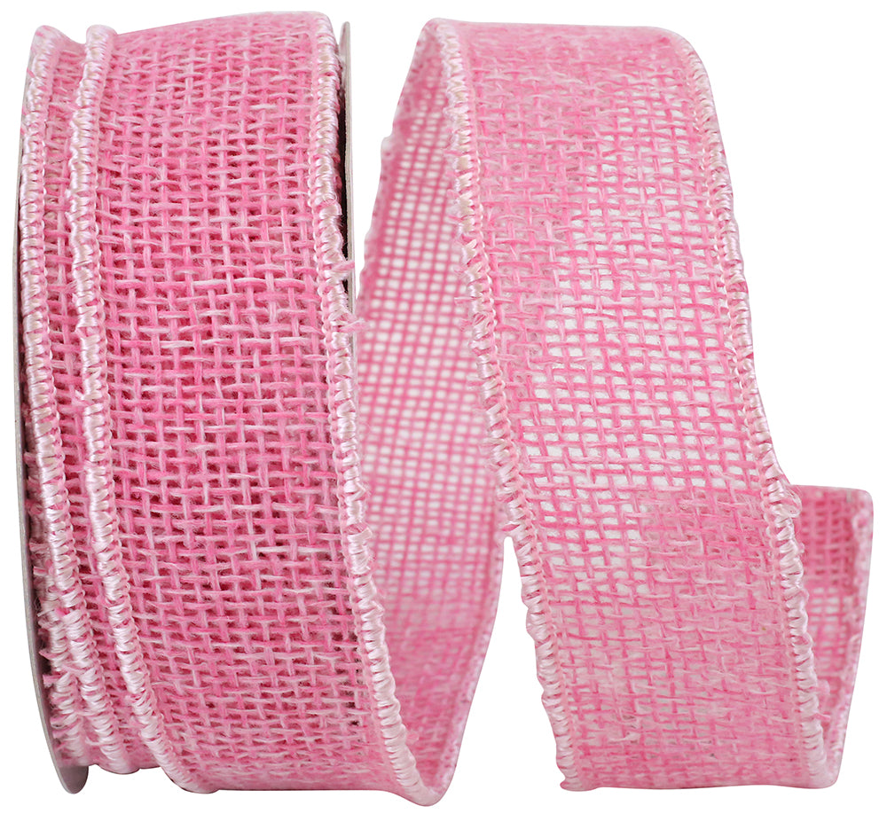 Pink Burlap Wired Edge Ribbon 1-1/2 Inch
