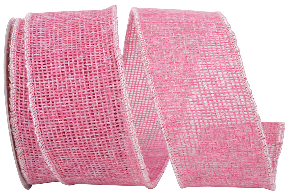 Pink Burlap Wired Edge Ribbon 2-1/2 Inch for Crafting