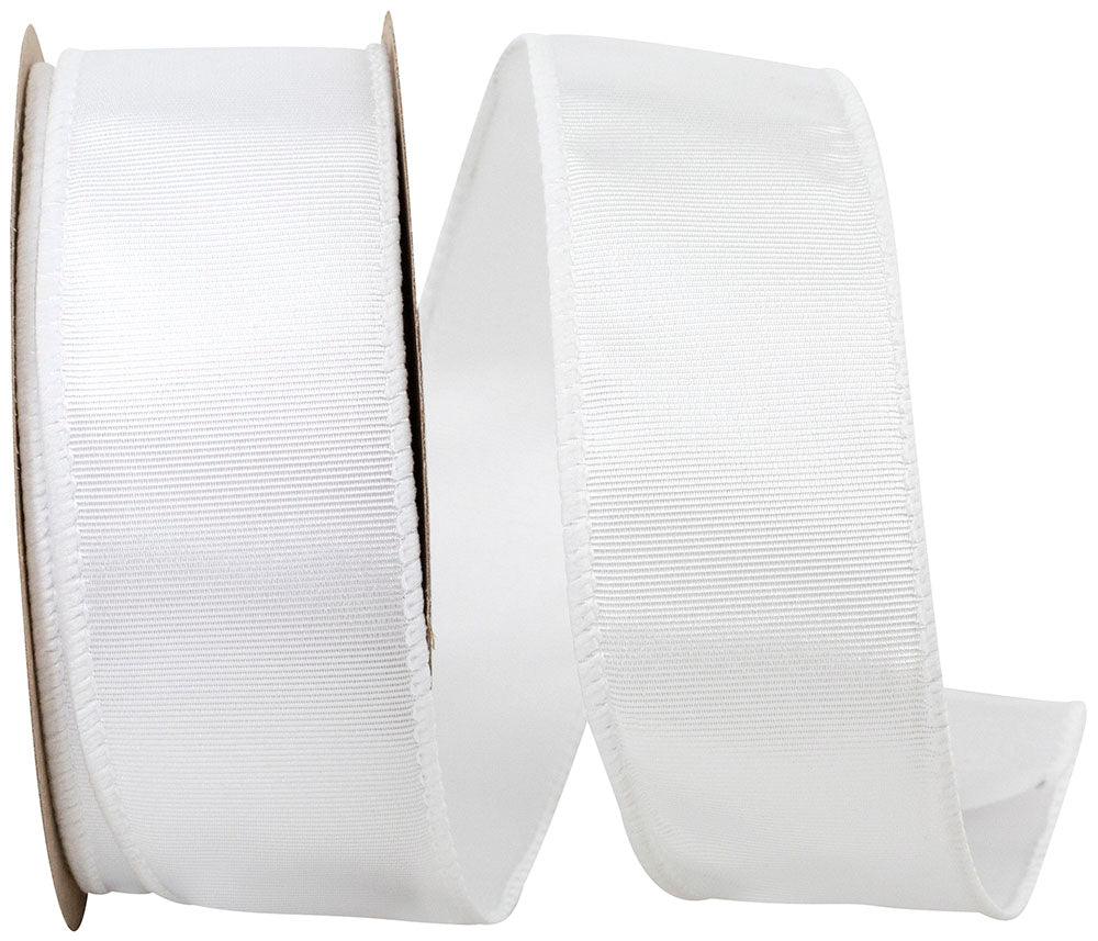 White 1-1 2 Inch Grosgrain Sheen Wired Edge Ribbon for Wreaths & Bows