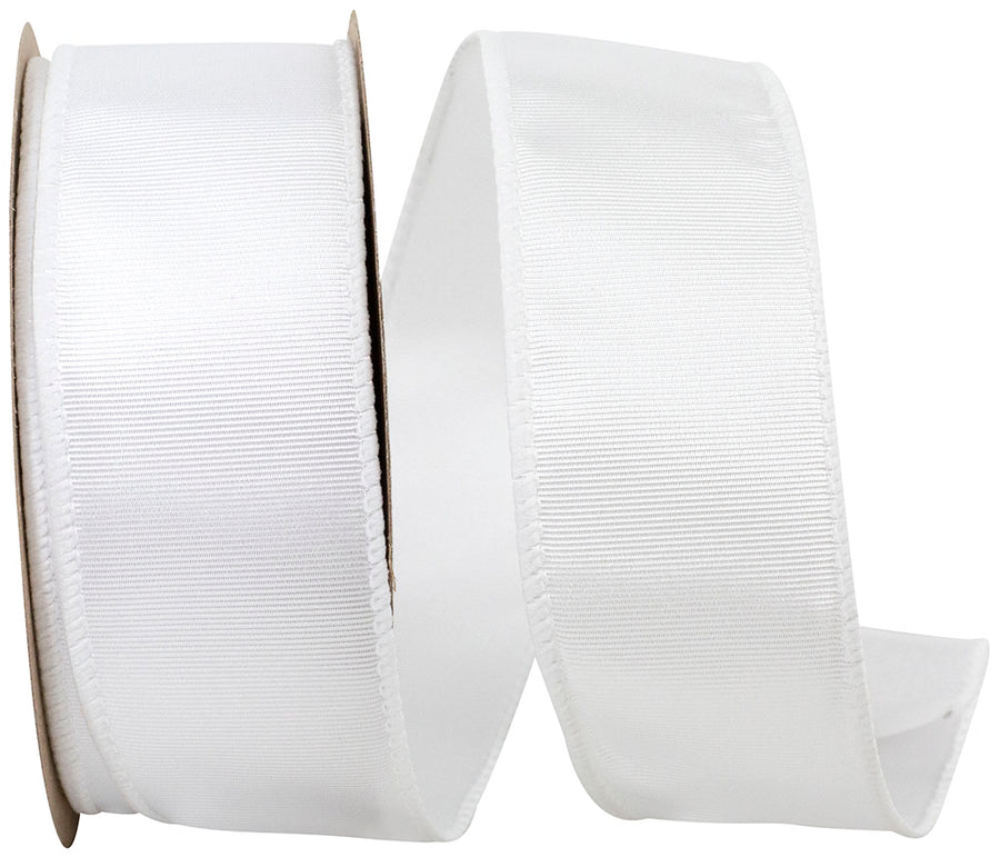 White 1-1 2 Inch Grosgrain Sheen Wired Edge Ribbon for Wreaths & Bows