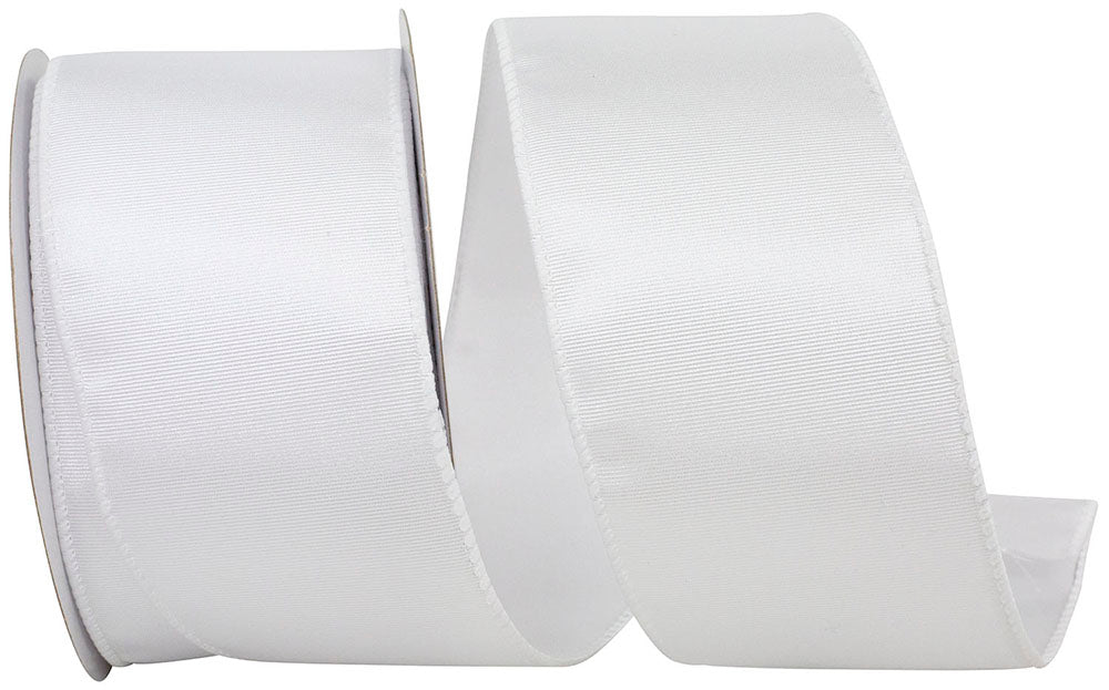 White 2-1 2 Inch Grosgrain Sheen Wired Edge Ribbon for Wreaths & Bows