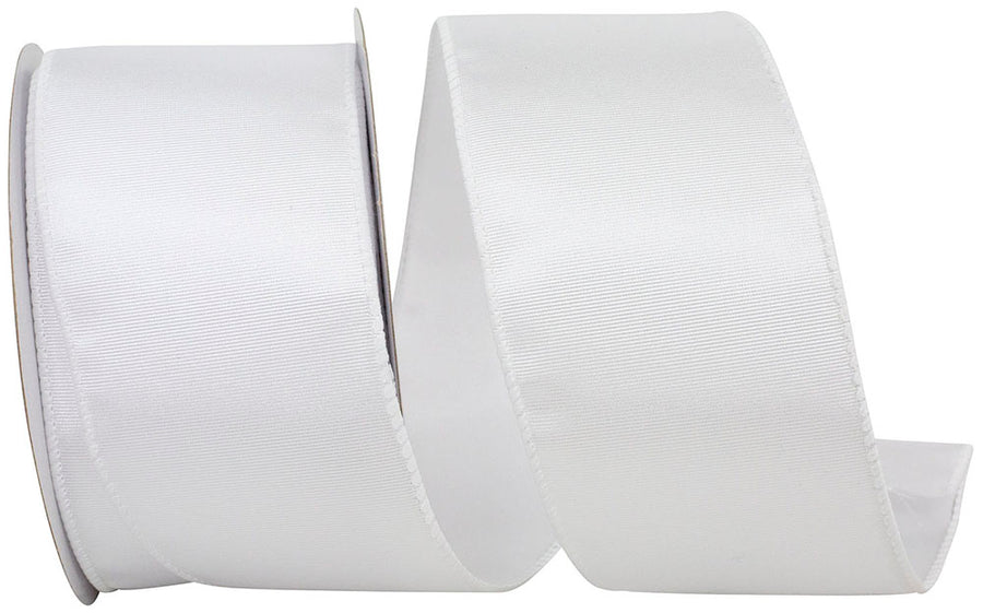 White 2-1 2 Inch Grosgrain Sheen Wired Edge Ribbon for Wreaths & Bows