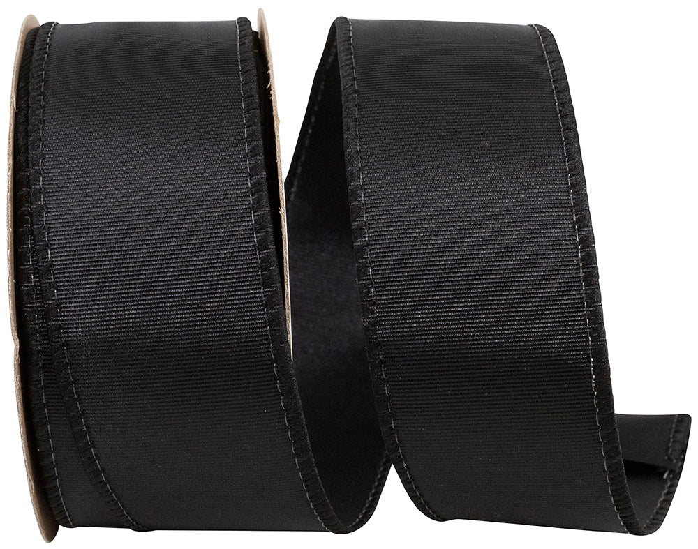 Black 1-1 2 Inch Grosgrain Sheen Wired Edge Ribbon for Wreaths & Bows
