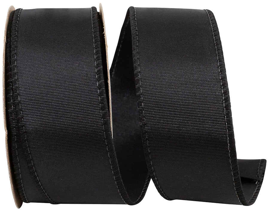 Black 1-1 2 Inch Grosgrain Sheen Wired Edge Ribbon for Wreaths & Bows