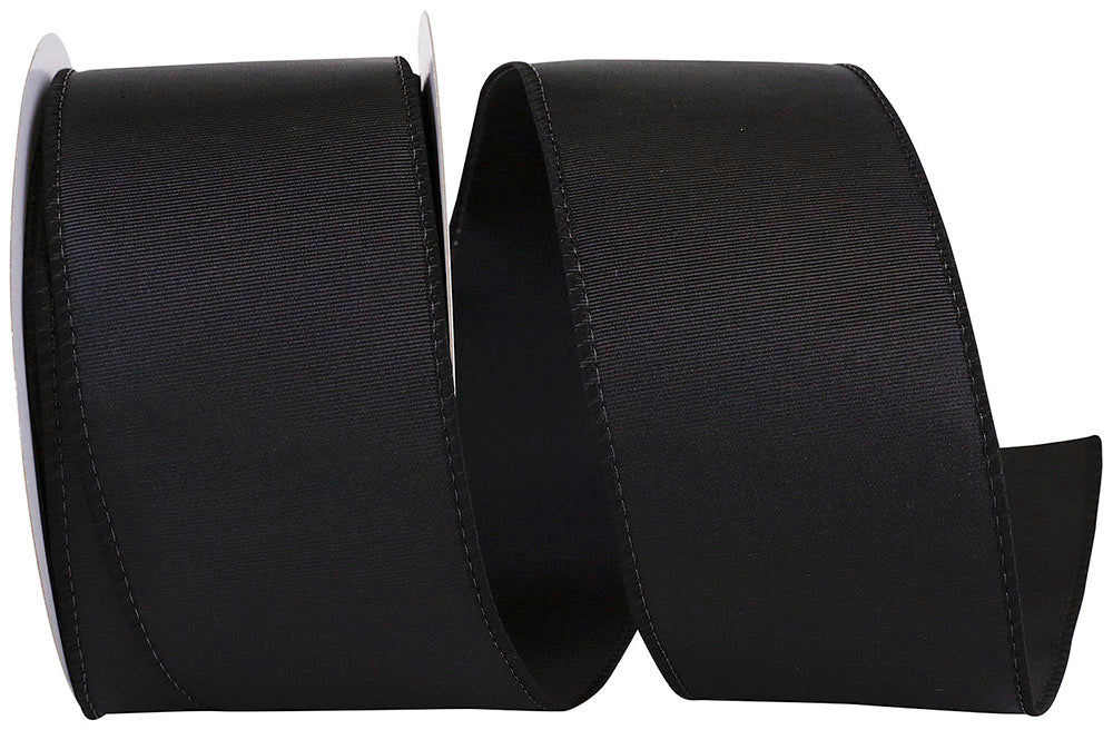 Black 2-1 2 Inch Grosgrain Sheen Wired Edge Ribbon for Wreaths & Bows