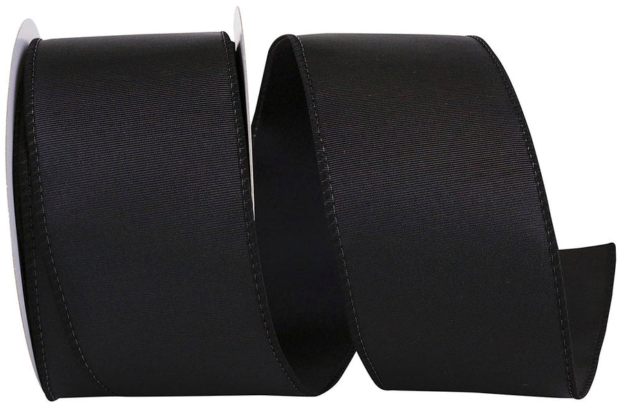 Black 2-1 2 Inch Grosgrain Sheen Wired Edge Ribbon for Wreaths & Bows
