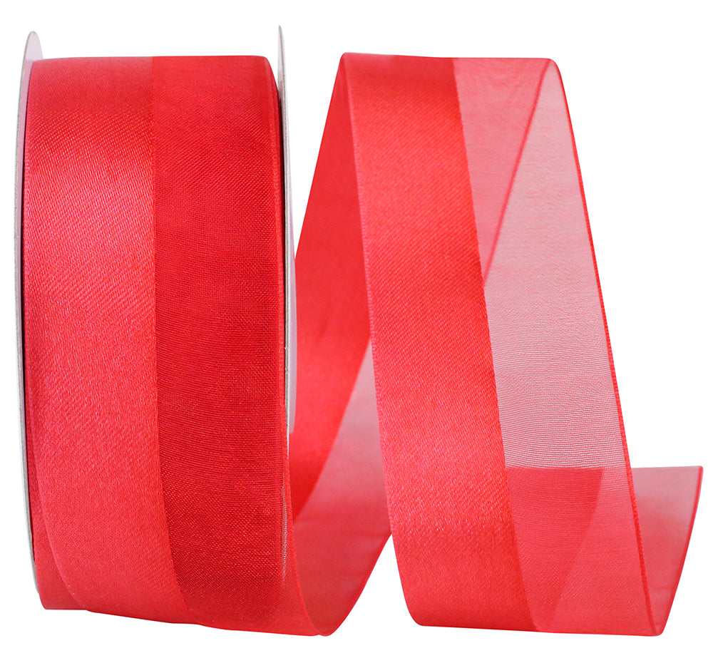 Red Taffeta Sheer Bar Run Ribbon 1-1/2 Inch 25 Yards