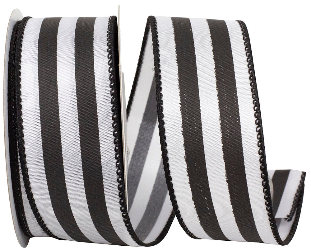 Black White 1-1 2 Inch Continuous Stripe Black & White Wired Edge Ribbon for Wreaths & Bows