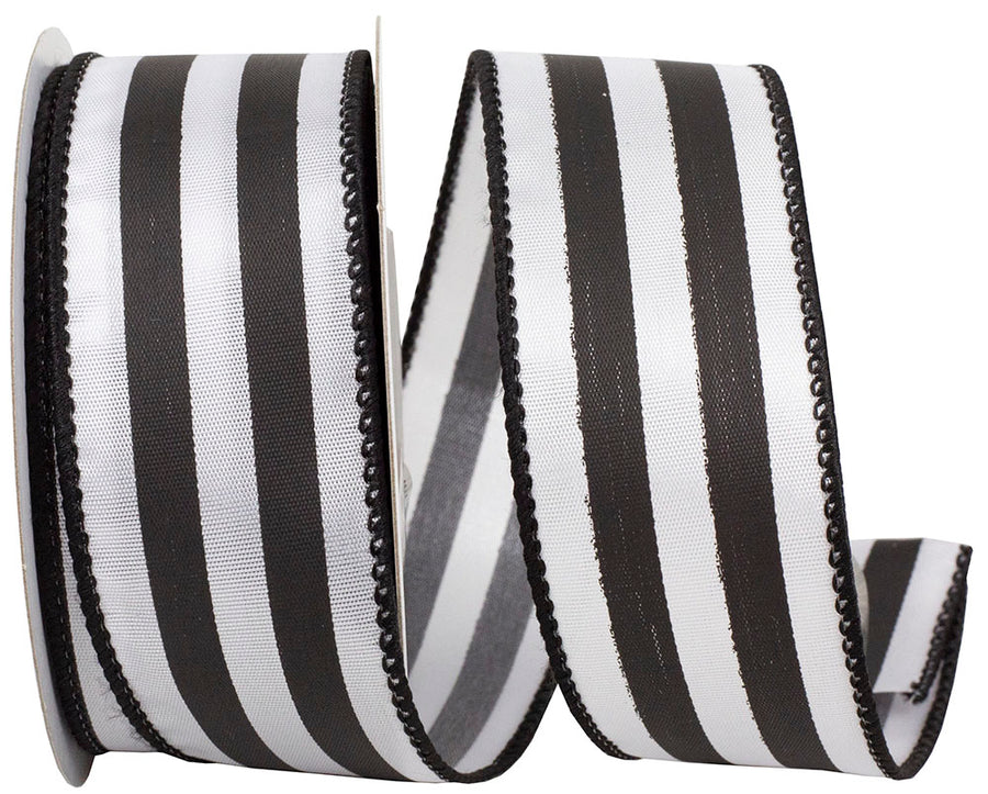 Black White 1-1 2 Inch Continuous Stripe Black & White Wired Edge Ribbon for Wreaths & Bows
