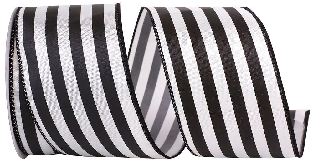 Black White 2-1 2 Inch Continuous Stripe Black & White Wired Edge Ribbon for Wreaths & Bows